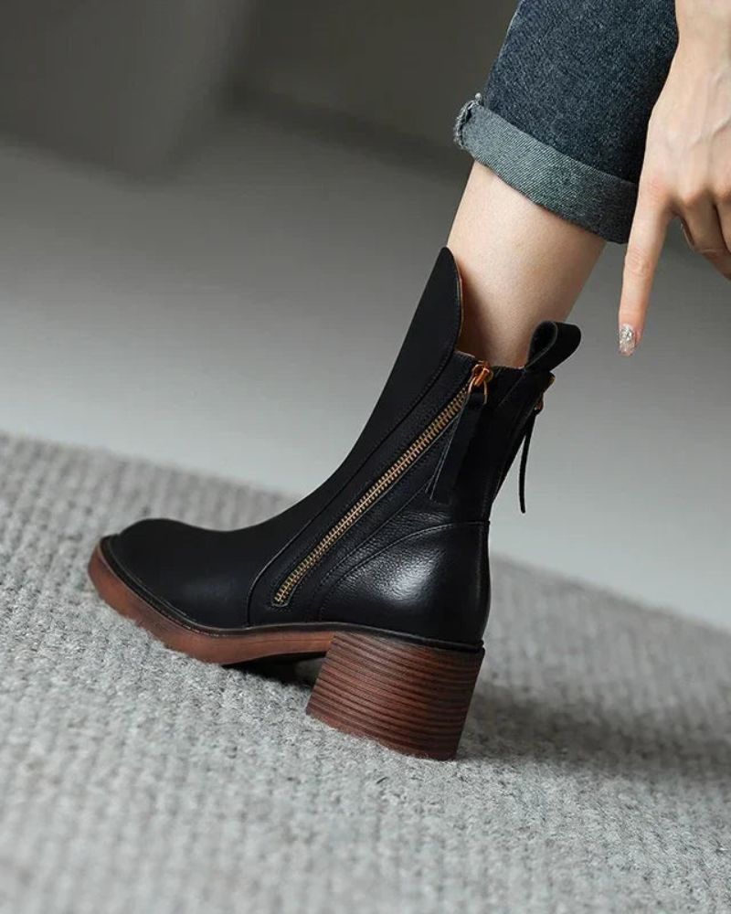 Nirvald™ - Garciel – Sorte lærboots med komfortabel hæl, elegante og tidløse