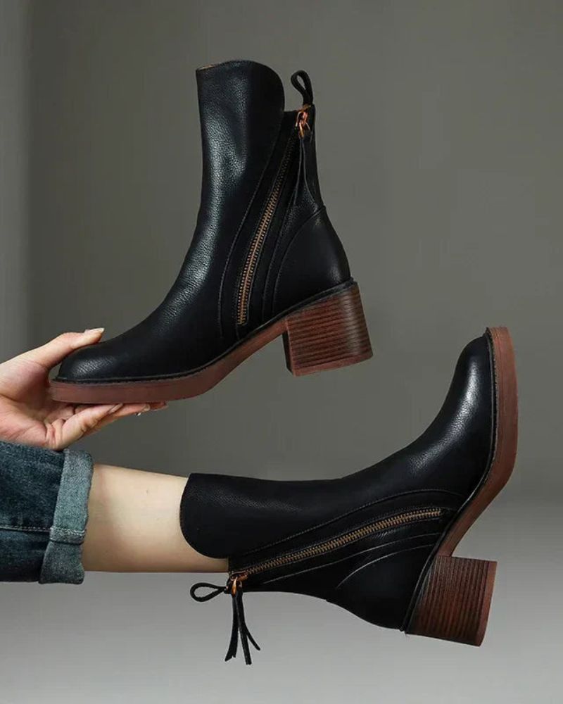 Nirvald™ - Garciel – Sorte lærboots med komfortabel hæl, elegante og tidløse