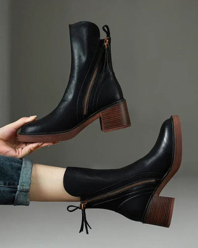 Nirvald™ - Garciel – Sorte lærboots med komfortabel hæl, elegante og tidløse