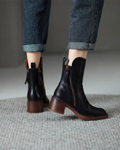 Nirvald™ - Garciel – Sorte lærboots med komfortabel hæl, elegante og tidløse