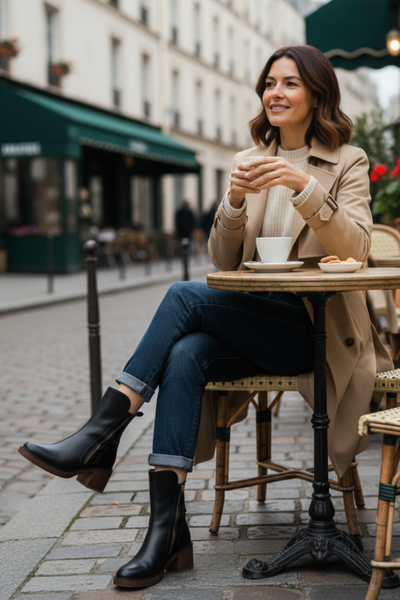 Nirvald™ - Garciel – Sorte lærboots med komfortabel hæl, elegante og tidløse