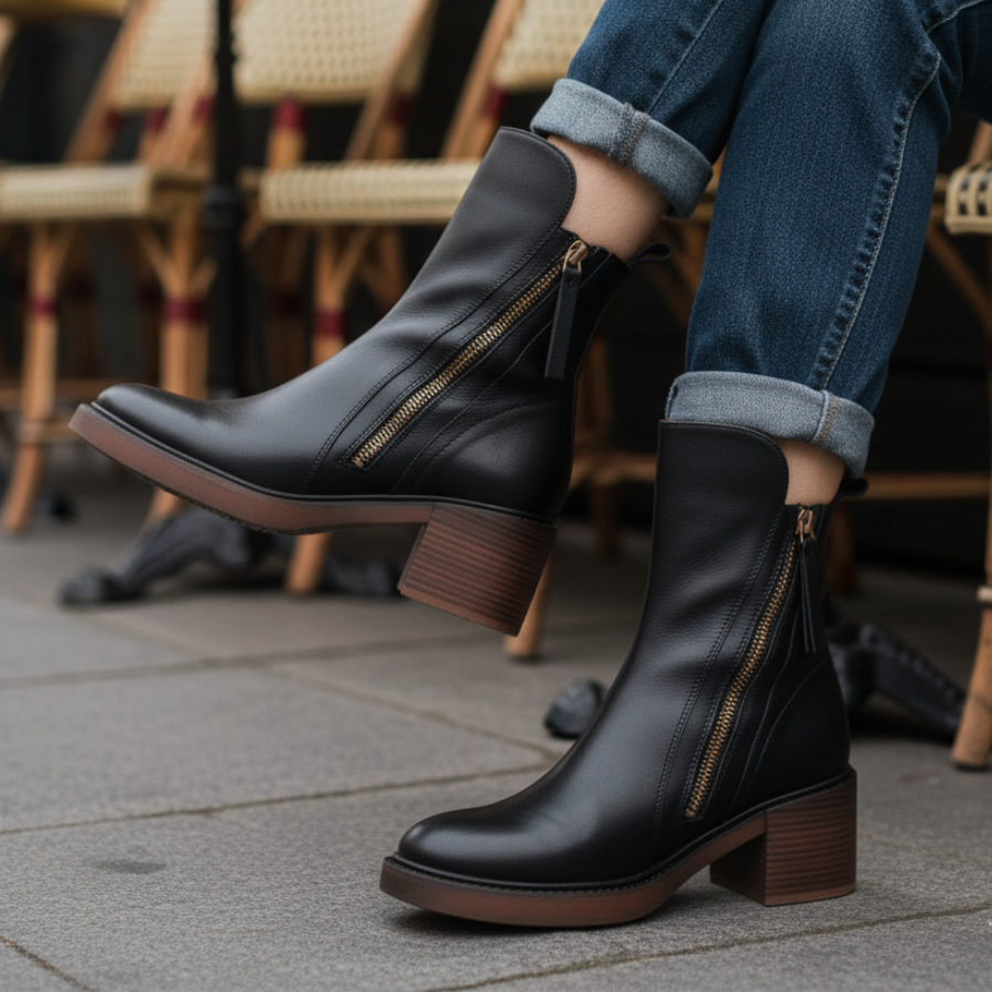 Nirvald™ - Garciel – Sorte lærboots med komfortabel hæl, elegante og tidløse