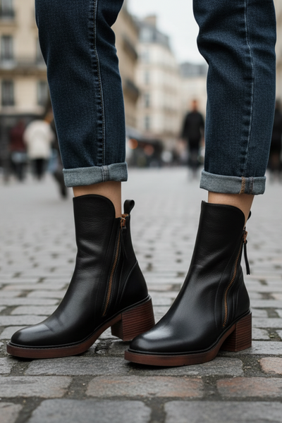 Nirvald™ - Garciel – Sorte lærboots med komfortabel hæl, elegante og tidløse