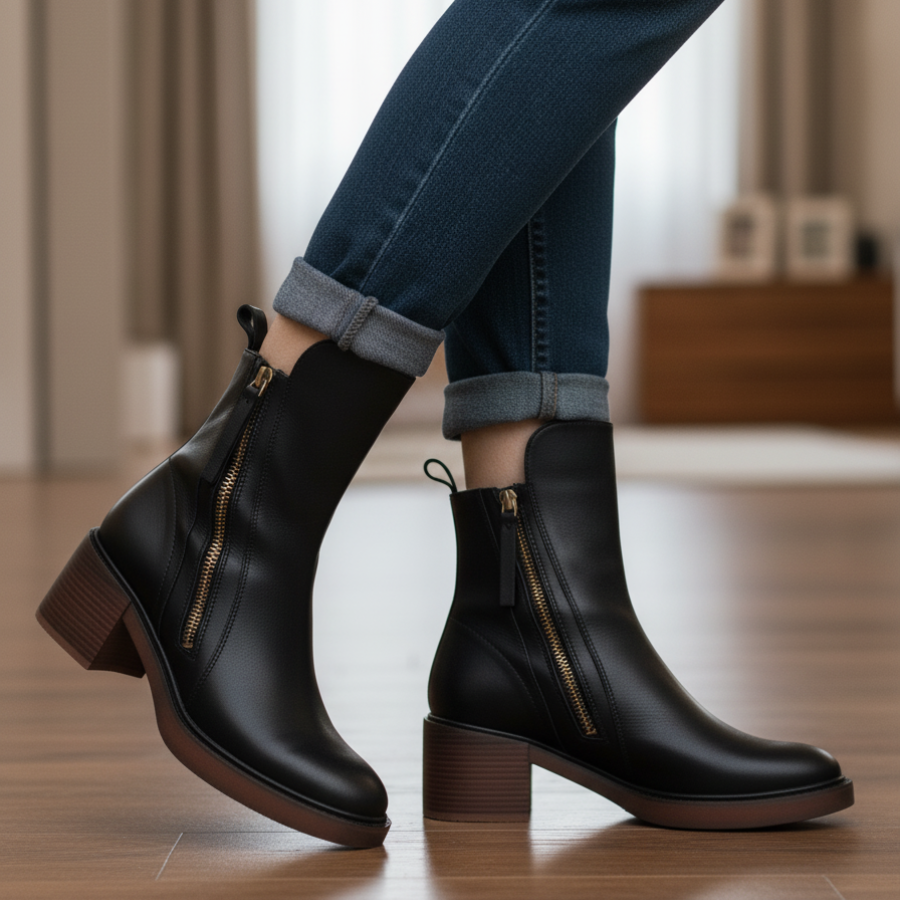 Nirvald™ - Garciel – Sorte lærboots med komfortabel hæl, elegante og tidløse