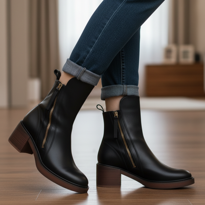 Nirvald™ - Garciel – Sorte lærboots med komfortabel hæl, elegante og tidløse