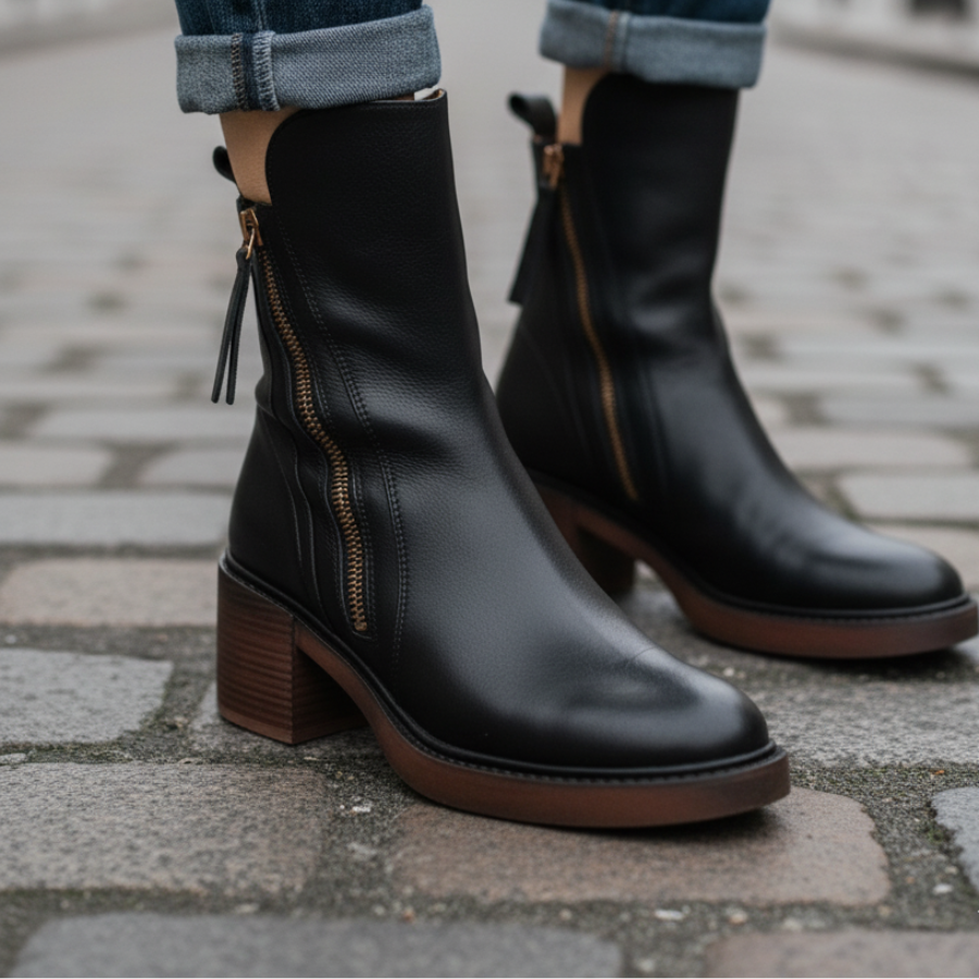 Nirvald™ - Garciel – Sorte lærboots med komfortabel hæl, elegante og tidløse