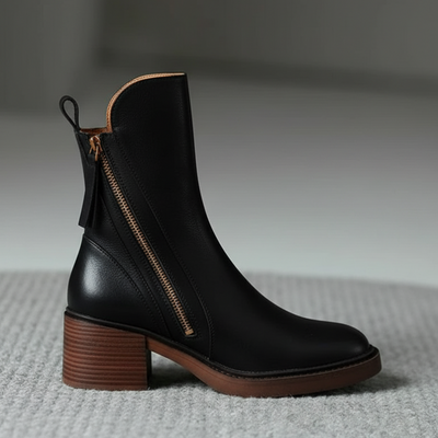 Nirvald™ - Garciel – Sorte lærboots med komfortabel hæl, elegante og tidløse
