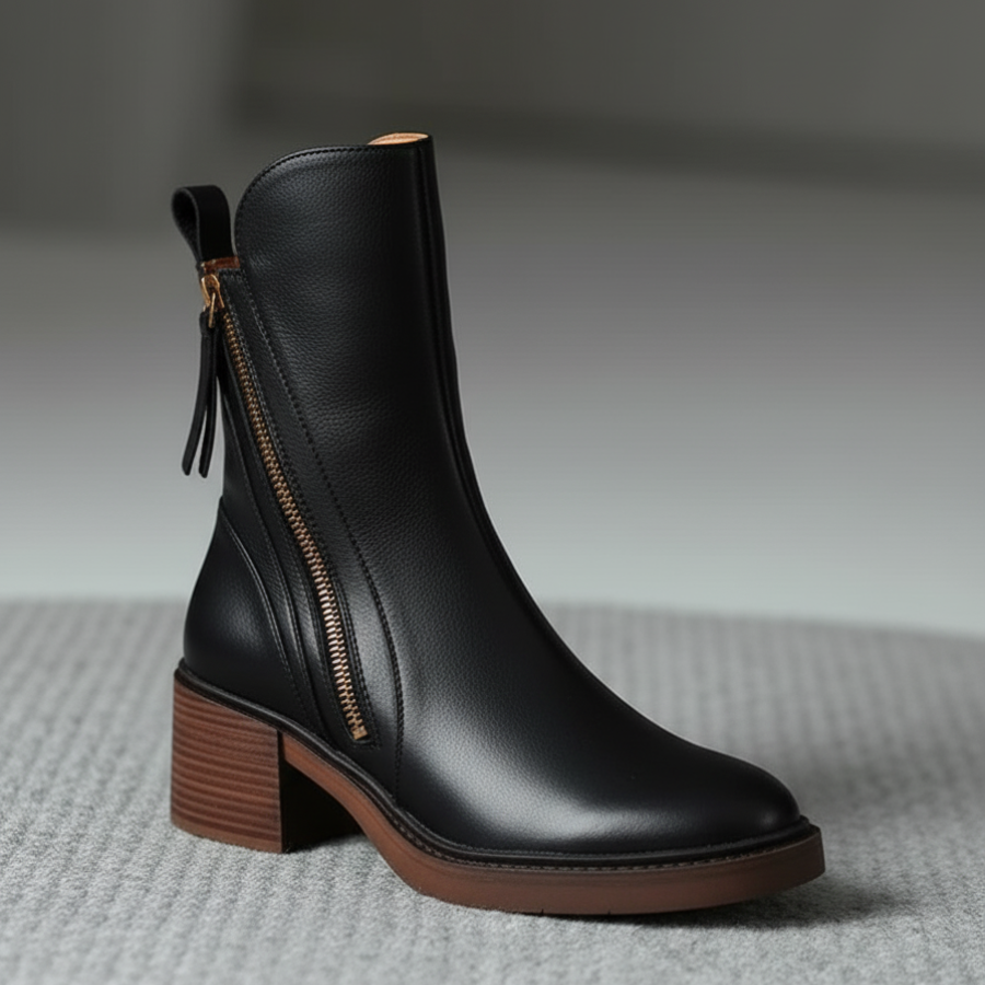 Nirvald™ - Garciel – Sorte lærboots med komfortabel hæl, elegante og tidløse