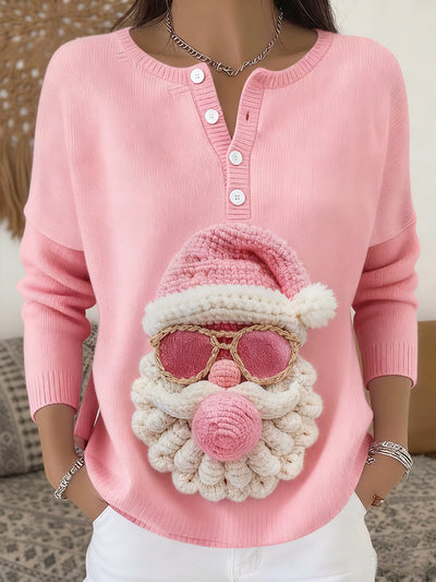 Trykt knappet topp med julenisse for kvinner