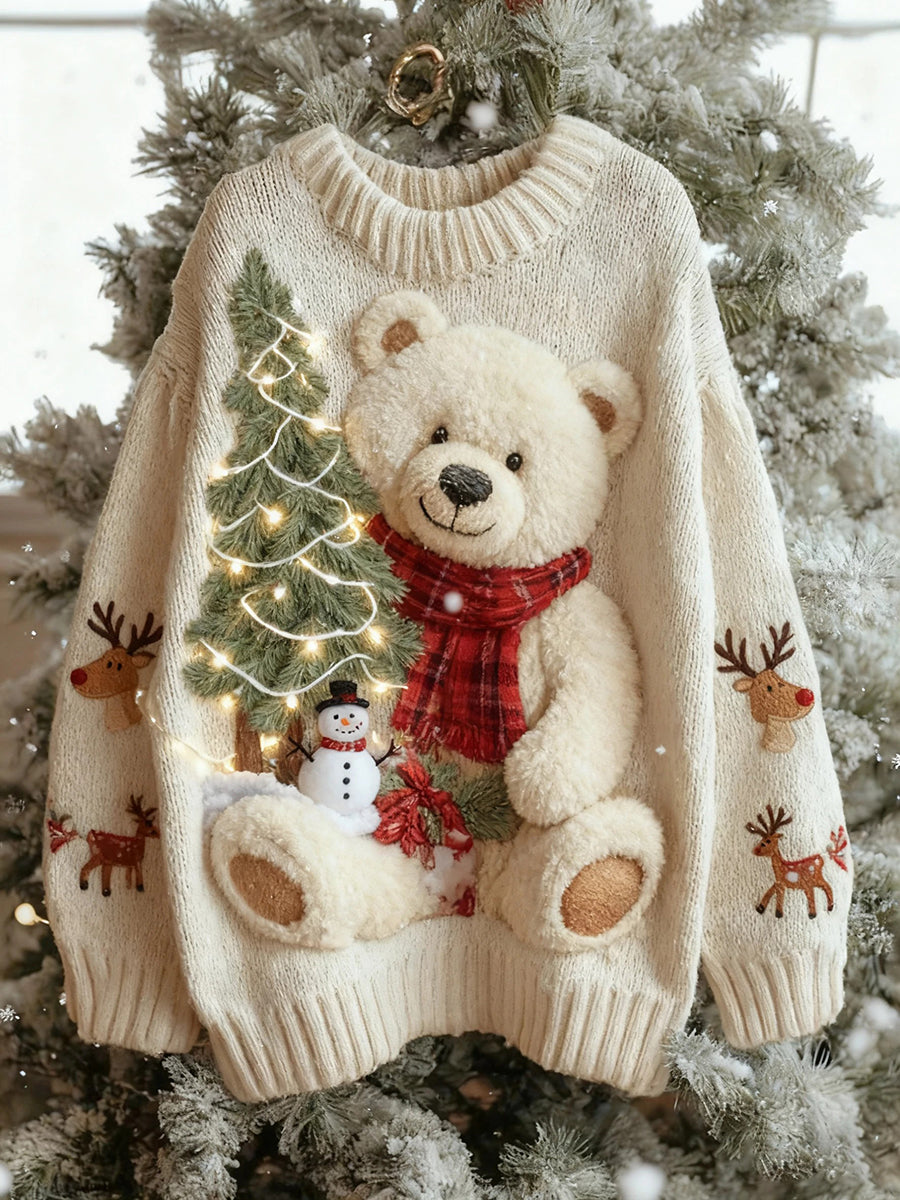 Pull en tricot pour femme Vintage Christmas Bear Tree