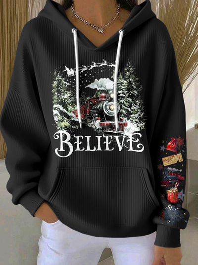 90-talls retro julefilm trykt hettegenser for kvinner